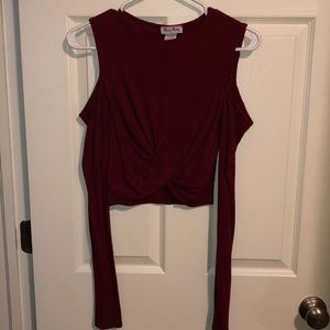 Burgundy and Black Long Sleeve Crop Tops